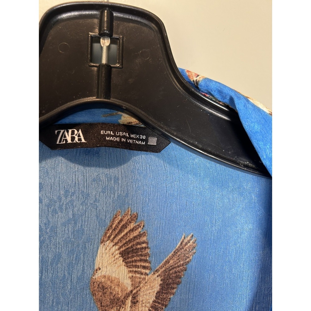 Zara Women's size L flowy bird print long shirt or swim Coverup satin material - Picture 7 of 14